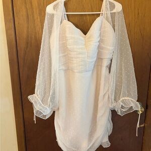 White Sheer Polka Dot Dress with Puff Sleeves size 20